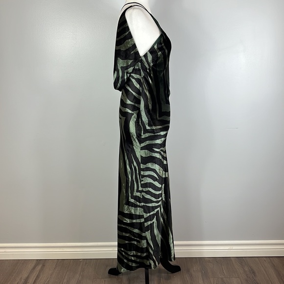 Michelle Mason Silk & Velvet Green Black Zebra Print Dress, Mob Wife Aesthetic - Picture 8 of 16